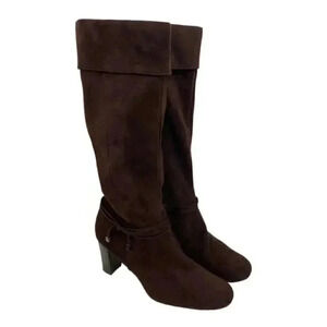 Predictions Size 11 Faux Suede Knee High Boots Block Heels Side Zip Round Toe